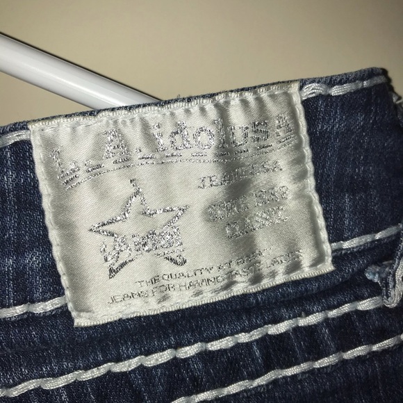 VINTAGE LA IDOL LOW RISE WHITE CONTRAST STITCH DENIM JEANS EMBELLISH RHINESTONE - Picture 3 of 6